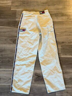 Tommy Hilfiger cream khaki wide leg logo detailed carpenter pants
